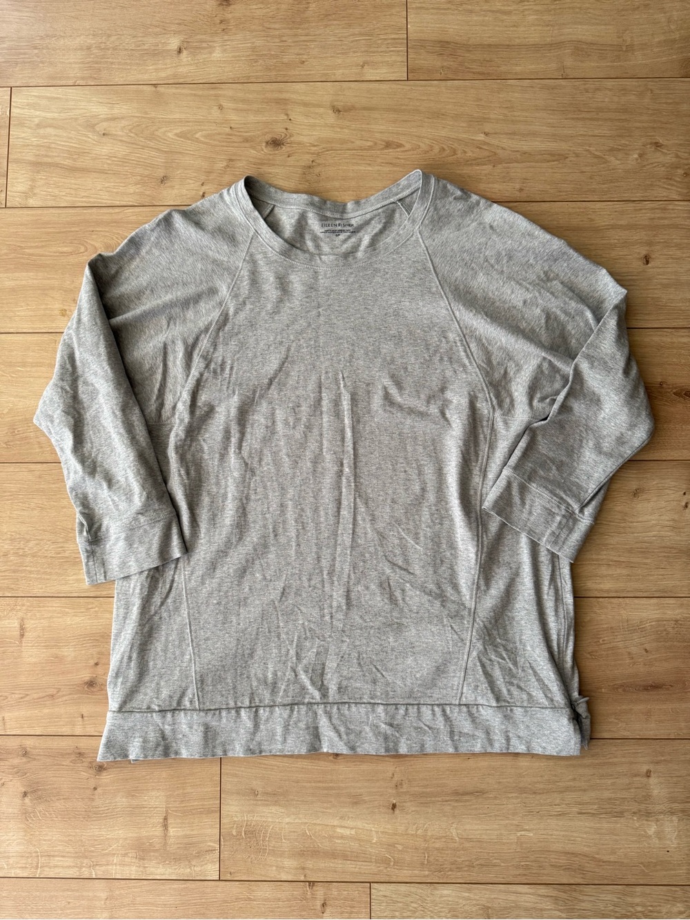 Eileen Fisher Organic Cotton Tunic Gray Zip Side Long Sleeve Top Small USA